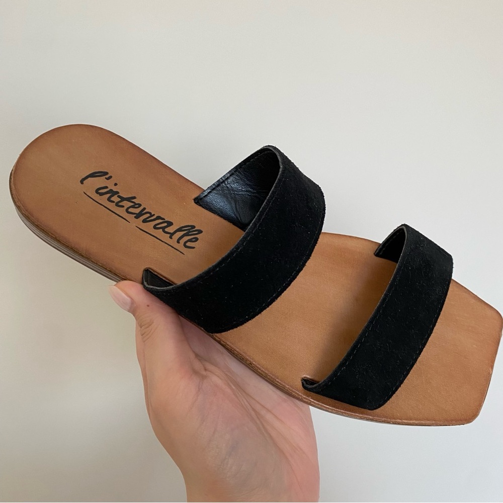 L’intervalle | Black Suede Strappy Slides Sandals 🖤
